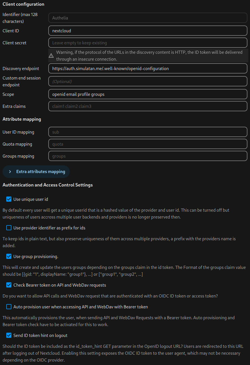 nextcloud oidc configuration